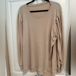 Everyday Gathered-Sleeve Pullover Sweatshirt - Taupe